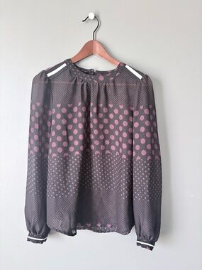 Who What Wear Black Blouse with Mauve Polka Dots